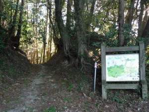 「御殿山遊歩道」の看板と登山道